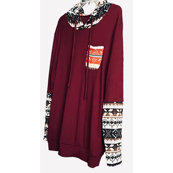 SUNGLORY LONG SLEEVE HOODIE, WOMENS, XL, BURGANDY + MULTICOLOR ACCENTS, POCKETS - Picture 3 of 9